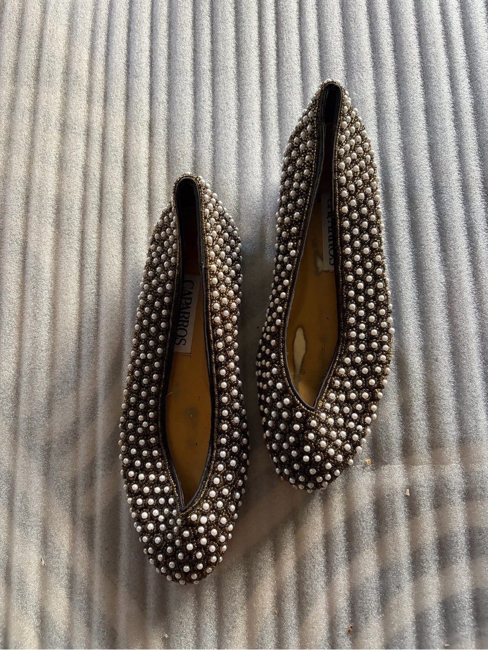 Caparros Pearl-Beaded Pointed Toe Flats — Size 7